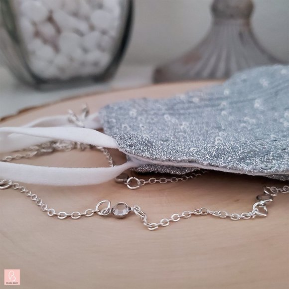 Pearl Baby Accessories - Silver Glitter Mask with chain and scrunchie